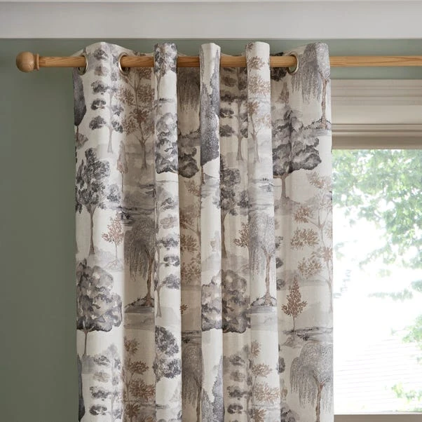 Dunelm Watercolour Trees Natural Eyelet Curtains