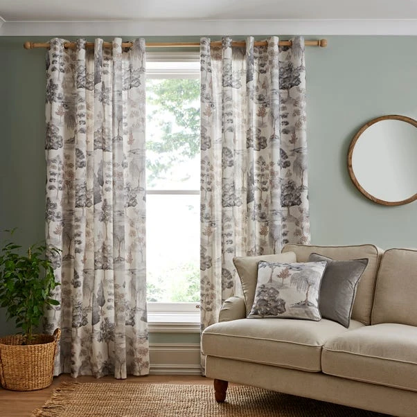 Dunelm Watercolour Trees Natural Eyelet Curtains - Image 2