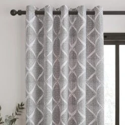 Catherine Lansfield Geo Textured Diamond Grey Eyelet Curtains