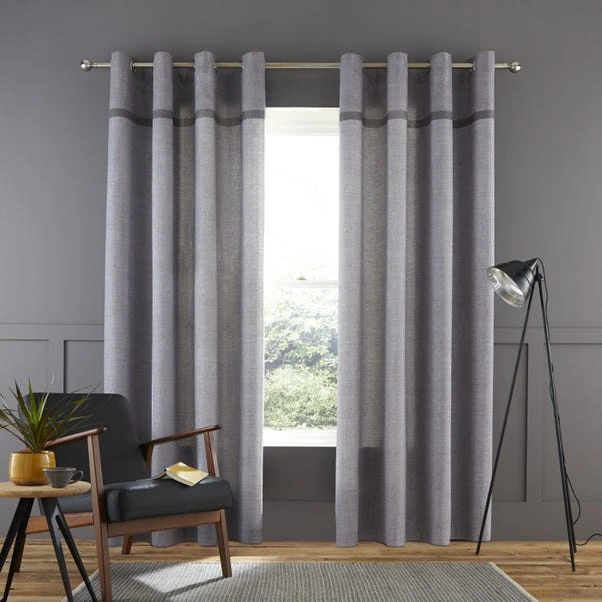 Catherine Lansfield Melville Woven Texture Grey Eyelet Curtains - Image 2