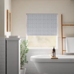Dunelm Purity Tile Blue Moisture Resistant Daylight Roller Blind