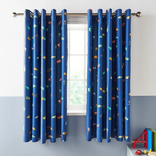 Dunelm Blue Transport Thermal Blackout Eyelet Curtains - Image 2