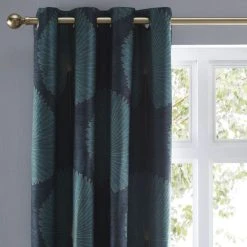 Dunelm Oriental Fan Bottle Green Eyelet Curtains
