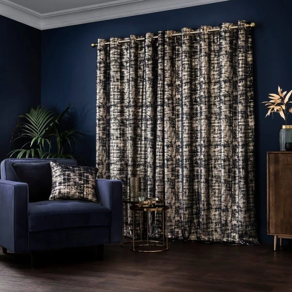 Dunelm Romano Navy Velour Eyelet Curtains - Image 4