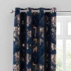 Dunelm Velour Tree Print Navy Eyelet Curtains