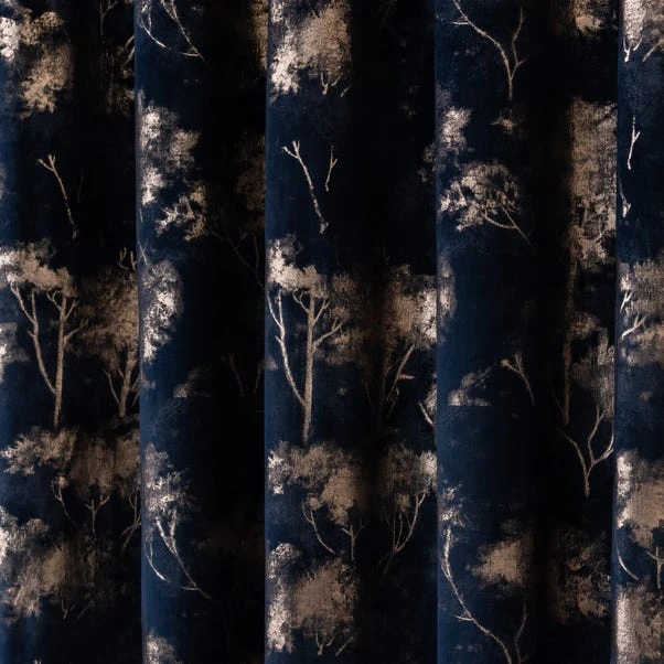 Dunelm Velour Tree Print Navy Eyelet Curtains - Image 3