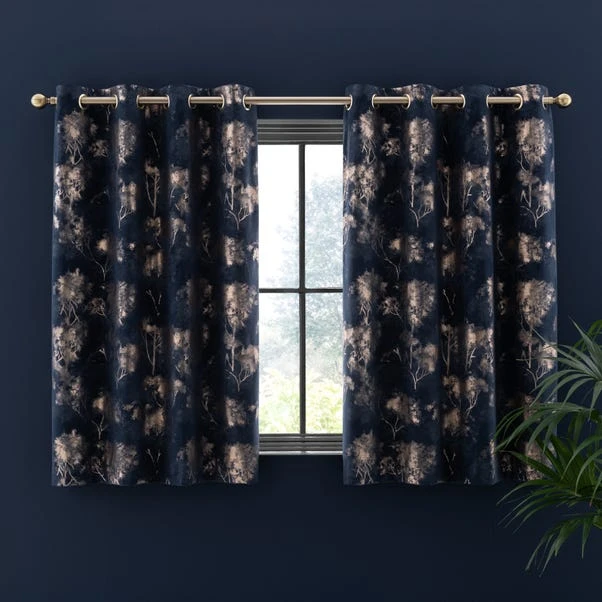 Dunelm Velour Tree Print Navy Eyelet Curtains - Image 5