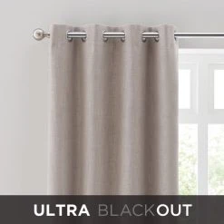 Dunelm Ultra Blackout Touch Of Linen Natural Eyelet Curtains