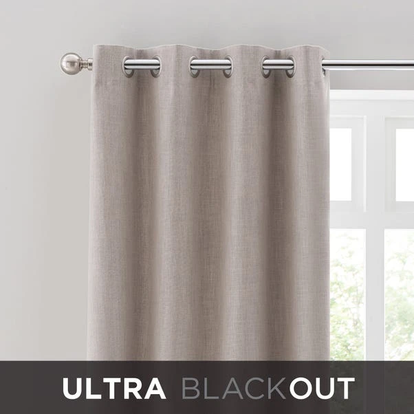 Dunelm Ultra Blackout Touch Of Linen Natural Eyelet Curtains