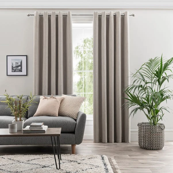 Dunelm Ultra Blackout Touch Of Linen Natural Eyelet Curtains - Image 2