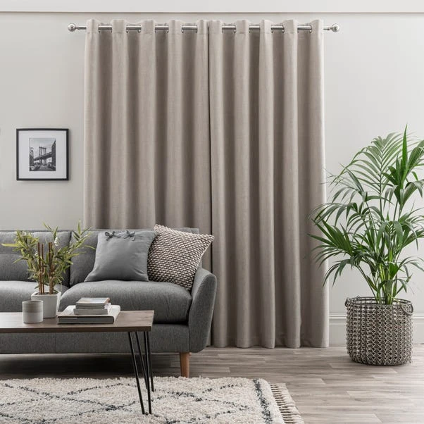 Dunelm Ultra Blackout Touch Of Linen Natural Eyelet Curtains - Image 4
