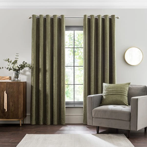 Luxury Collection Chenille Olive Eyelet Curtains - Image 2