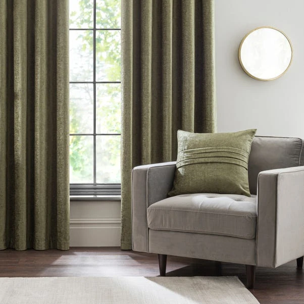 Luxury Collection Chenille Olive Eyelet Curtains - Image 4