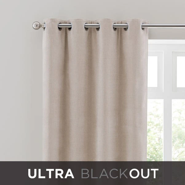Dunelm Ultra Blackout Natural Chenille Eyelet Curtains