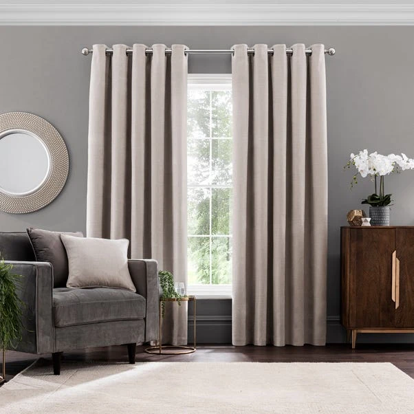 Dunelm Ultra Blackout Natural Chenille Eyelet Curtains - Image 2