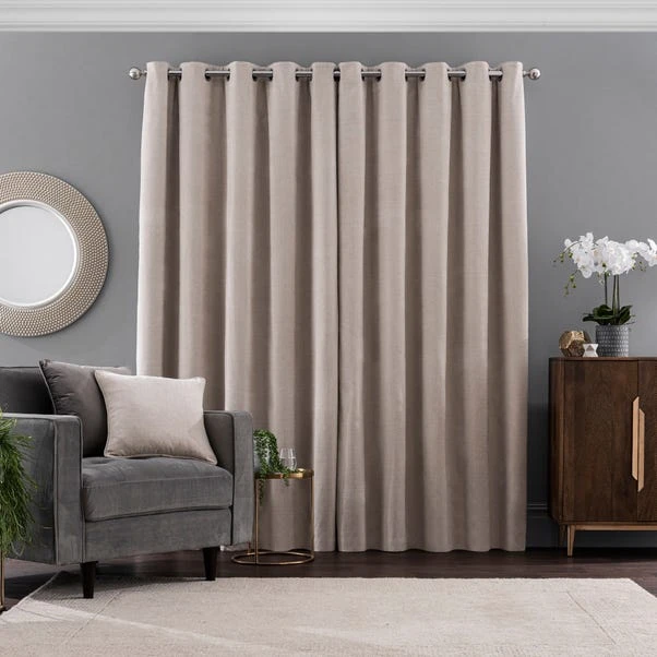 Dunelm Ultra Blackout Natural Chenille Eyelet Curtains - Image 5