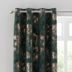 Dunelm Velour Tree Print Emerald Eyelet Curtains
