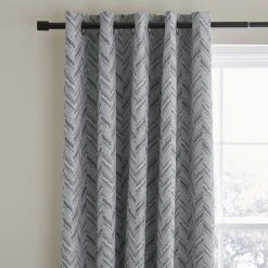Dunelm Chevron Printed Grey Blackout Eyelet Curtains