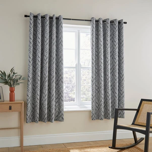 Dunelm Chevron Printed Black Blackout Eyelet Curtains - Image 2