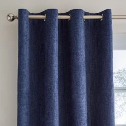 Dunelm Ensley Chenille Thermal Luxe Navy Eyelet Curtains