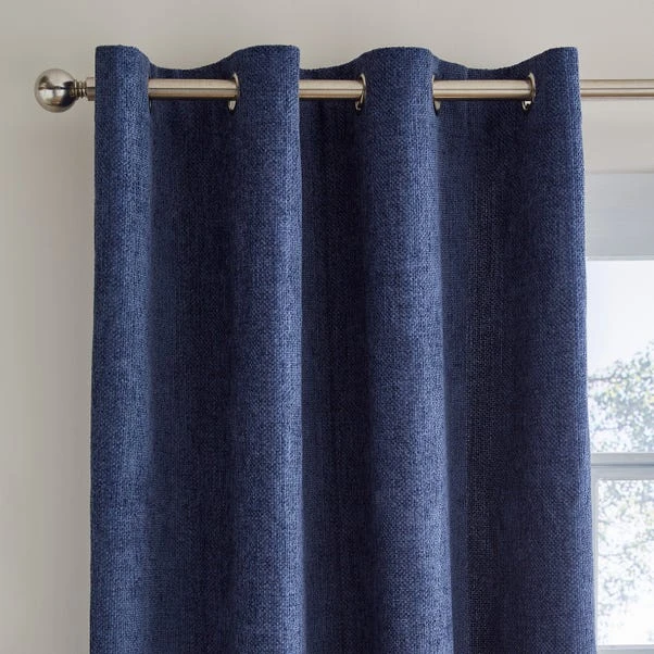 Dunelm Ensley Chenille Thermal Luxe Navy Eyelet Curtains