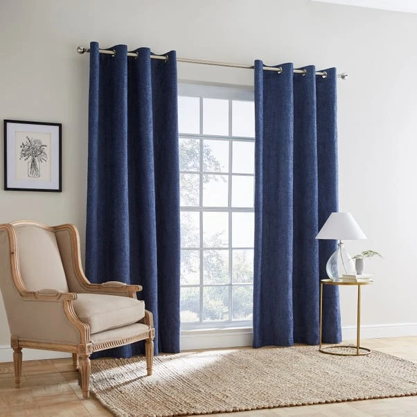 Dunelm Ensley Chenille Thermal Luxe Navy Eyelet Curtains - Image 2