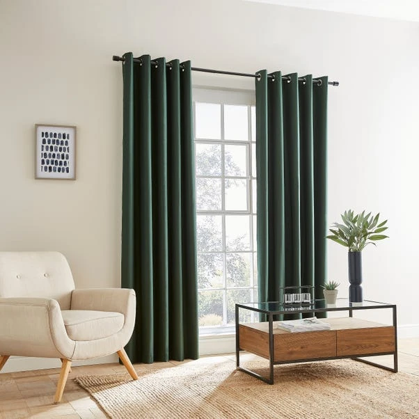 Dunelm Berlin Bottle Green Thermal Blackout Eyelet Curtains - Image 2