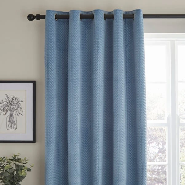 Dunelm Pinsonic Plait Ashley Blue Eyelet Curtains
