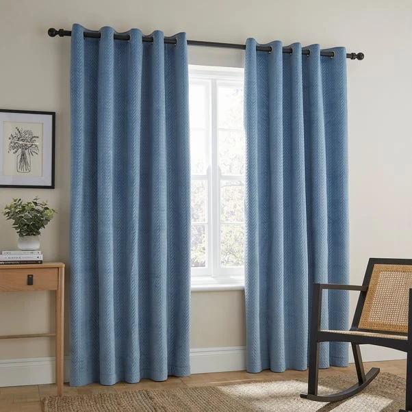 Dunelm Pinsonic Plait Ashley Blue Eyelet Curtains - Image 2