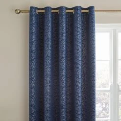 Dunelm Pearl Print Luxe Navy Eyelet Curtains