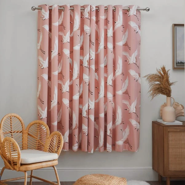 Dunelm Flying Cranes Blush Eyelet Curtains - Image 4