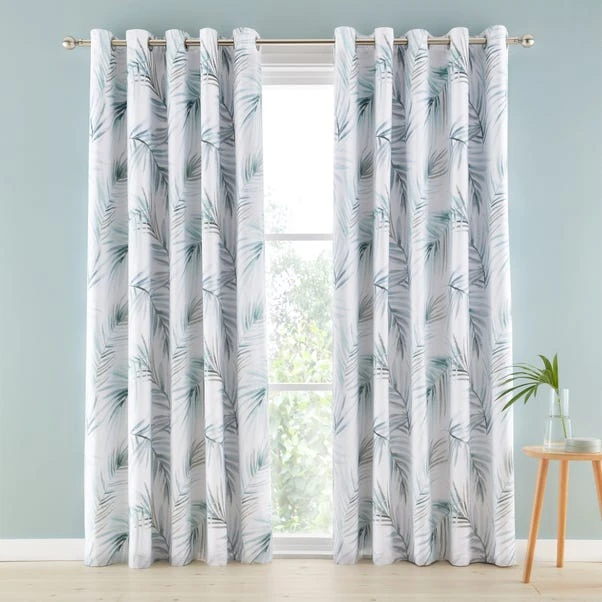 Dunelm Serenity Palm Leaf Seafoam Eyelet Curtains - Image 2