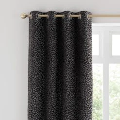 Dunelm Animal Cut Velvet Charcoal Eyelet Curtains