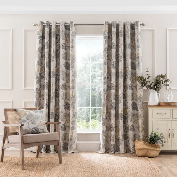 Dunelm Chianti Jacobean Ochre Eyelet Curtains - Image 2