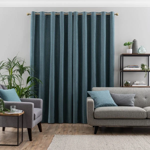 Dunelm Luna Brushed Pacific Blue Blackout Eyelet Curtains - Image 4
