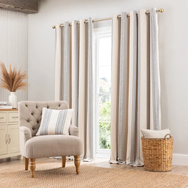 Churchgate Recycled Cotton Stripe Eyelet Curtains - Image 2