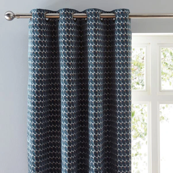 Dunelm Laurent Geo Teal Eyelet Curtains