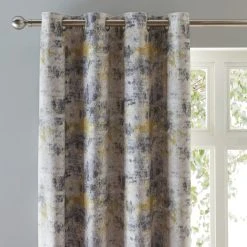Dunelm Cove Textured Print Ochre Eyelet Curtains