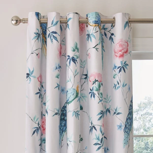 Dunelm Peacock Floral Pink Eyelet Curtains