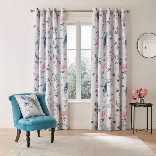 Dunelm Peacock Floral Pink Eyelet Curtains - Image 2