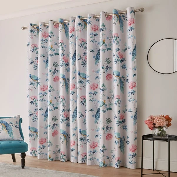 Dunelm Peacock Floral Pink Eyelet Curtains - Image 4