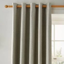 Dunelm Churchgate Herringbone Stripe Olive Eyelet Curtains