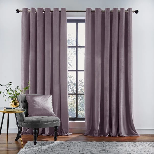 Dunelm Recycled Velour Eyelet Curtains Thistle - Image 2