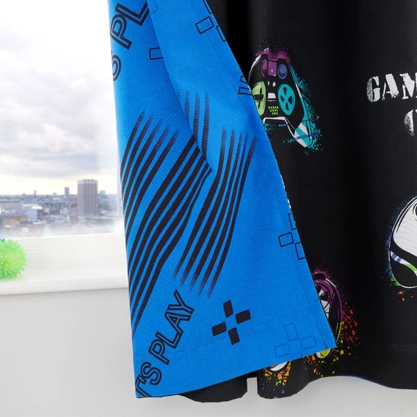 Catherine Lansfield Game Over Black Eyelet Curtains - Image 4