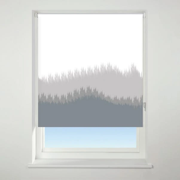 Universal Patterned Blur Border Grey Blackout Roller Blind