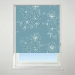 Universal Patterned Floral Cluster Teal Blackout Roller Blind