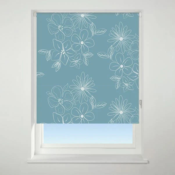 Universal Patterned Floral Cluster Teal Blackout Roller Blind