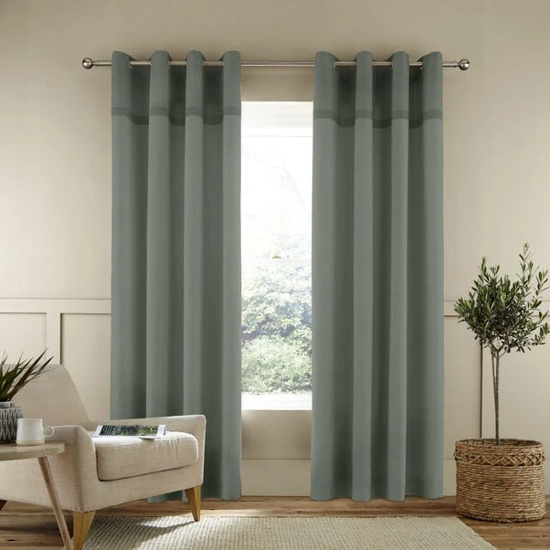 Catherine Lansfield Melville Green Woven Eyelet Curtains - Image 2