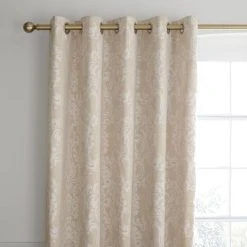 Catherine Lansfield Damask Natural Jacquard Eyelet Curtains