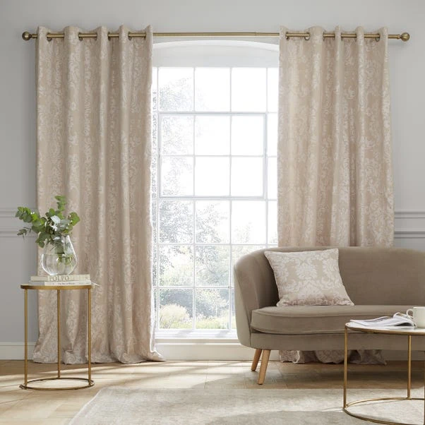 Catherine Lansfield Damask Natural Jacquard Eyelet Curtains - Image 2